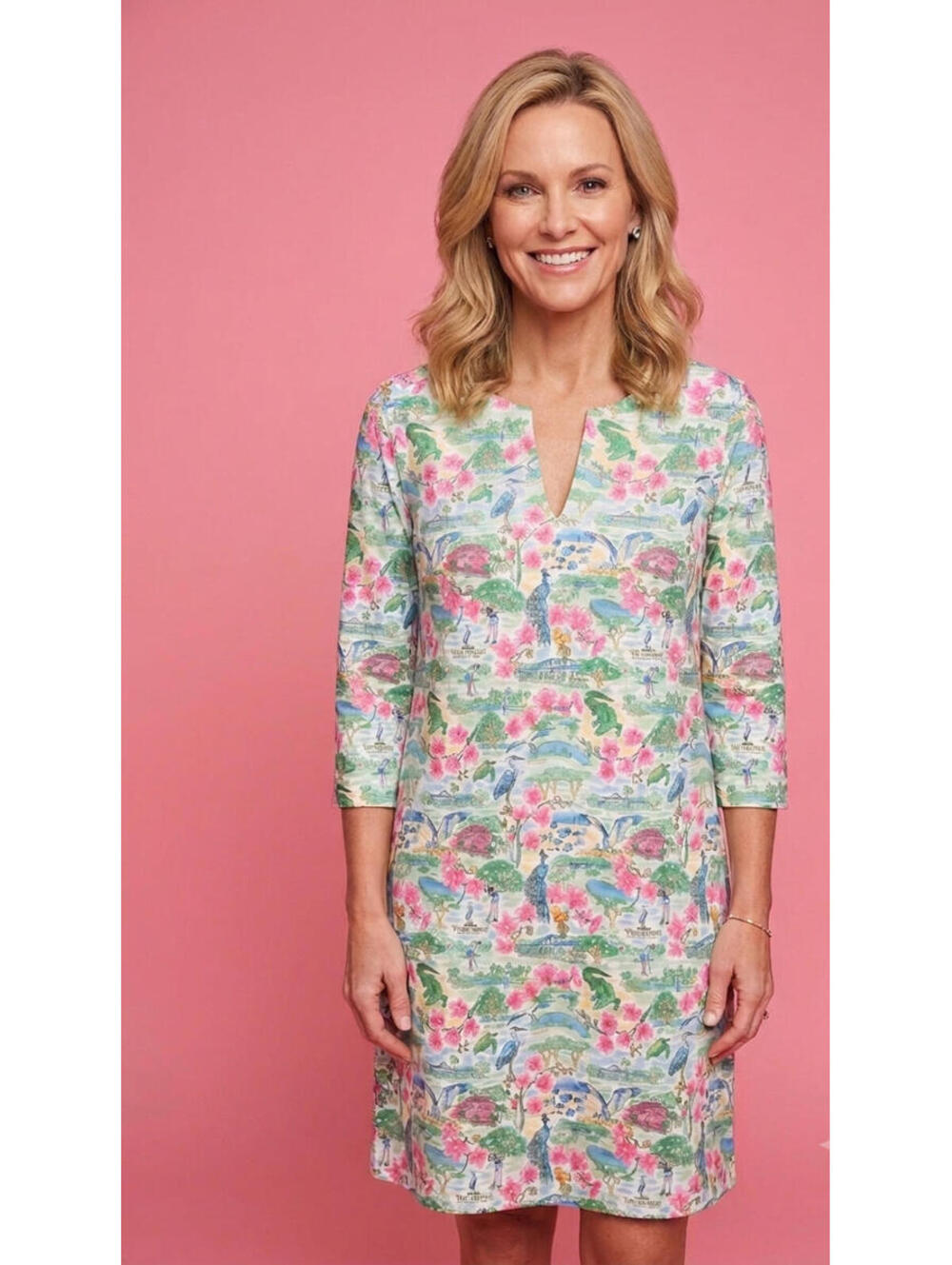 NEW Smith and Quinn 3/4 Sleeve Dress NAPLES FLORIDA Print Women's Size 2XL NWOT